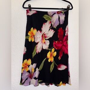 Lily Flowy black and multi-coloured floral skirt with ruffle hem